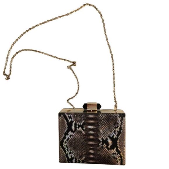 Sondra Roberts Womens Faux Snake Convertible Clutch Shoulder Bag Purse Brown - Picture 1 of 13